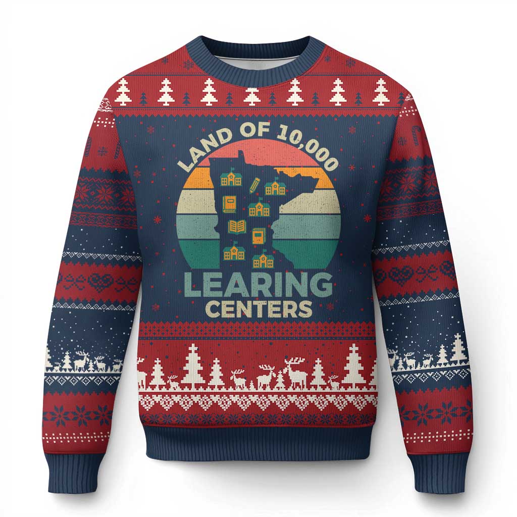 Funny Land Of 10000 Learing Center Ugly Christmas Sweater Anti Scam Awareness TS11 Navy Red Print Your Wear