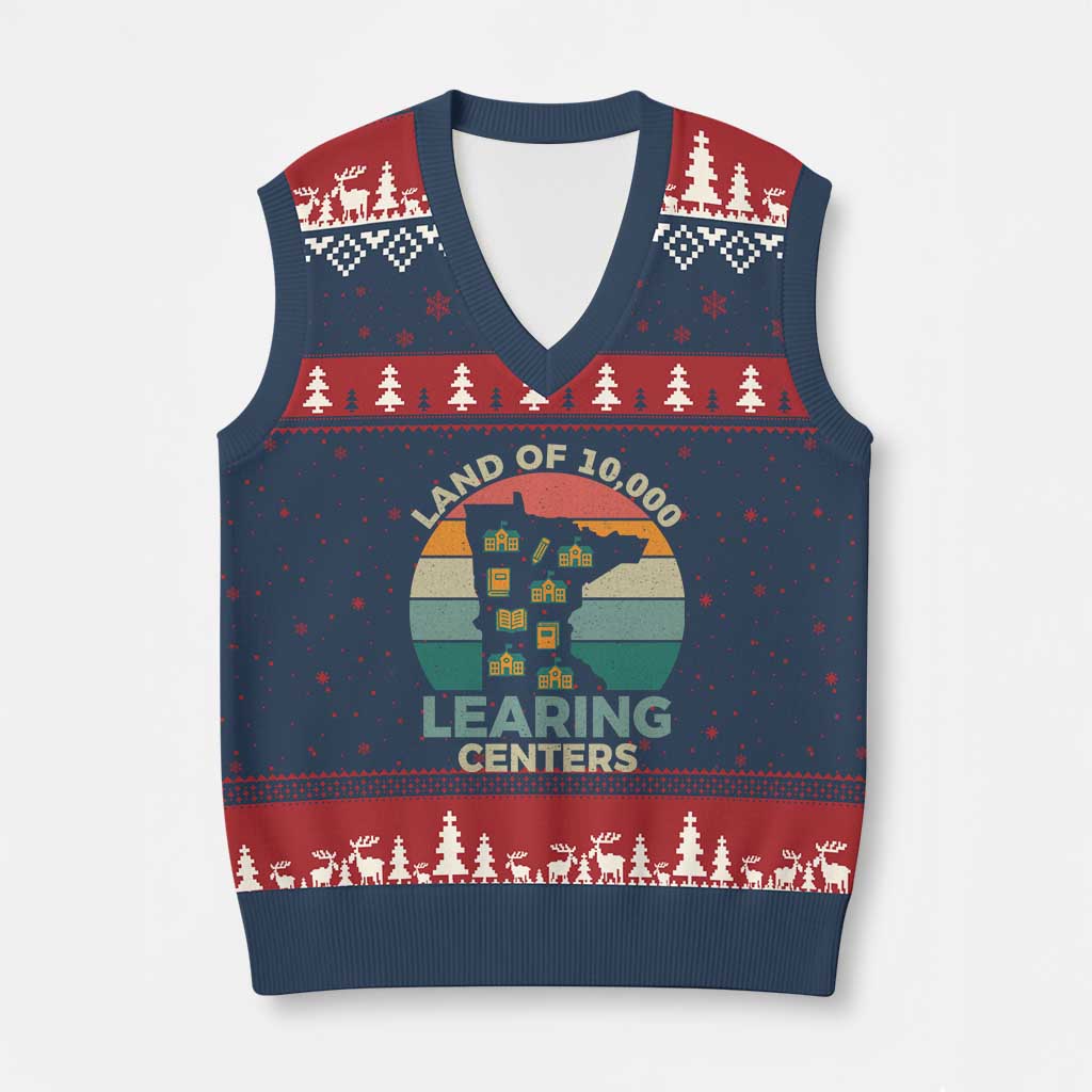 Funny Land Of 10000 Learing Center V-Neck Knit Sweater Vest Anti Scam Awareness TS11 Navy Red Print Your Wear