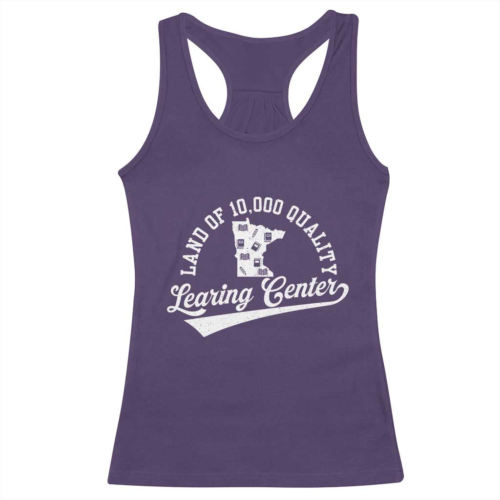Funny Land Of 10000 Learing Center 2025 Racerback Tank Top Anti Scam Awareness School Quote TS11 Purple Print Your Wear