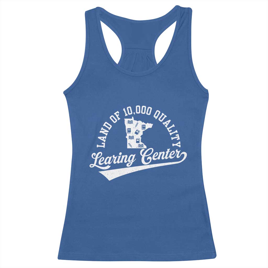 Funny Land Of 10000 Learing Center 2025 Racerback Tank Top Anti Scam Awareness School Quote TS11 Royal Blue Print Your Wear