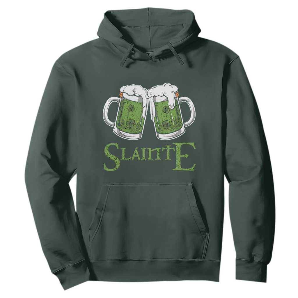 Funny Irish Beer Drinking Hoodie Slainte St Patrick's Day Shamrock Beer Mugs TS11 Dark Forest Green Print Your Wear