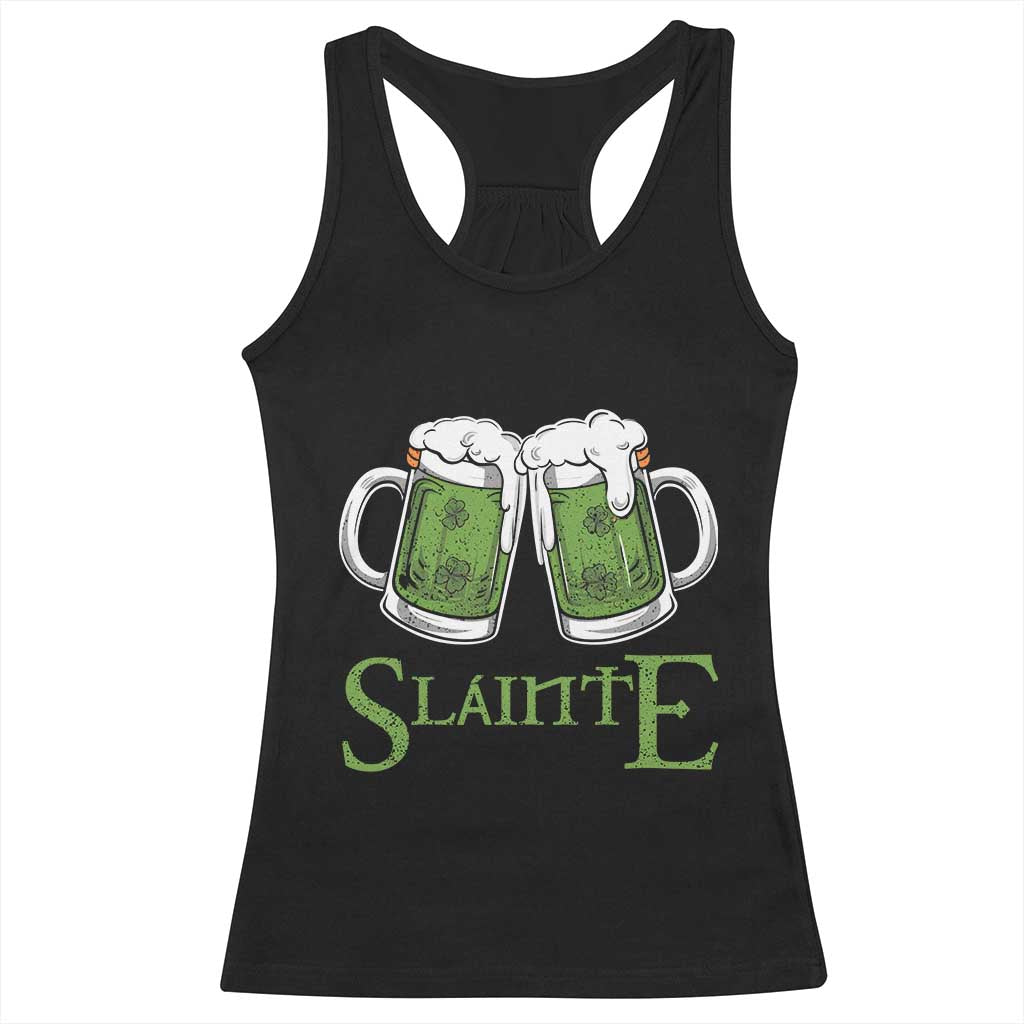 Funny Irish Beer Drinking Racerback Tank Top Slainte St Patrick's Day Shamrock Beer Mugs TS11 Black Print Your Wear
