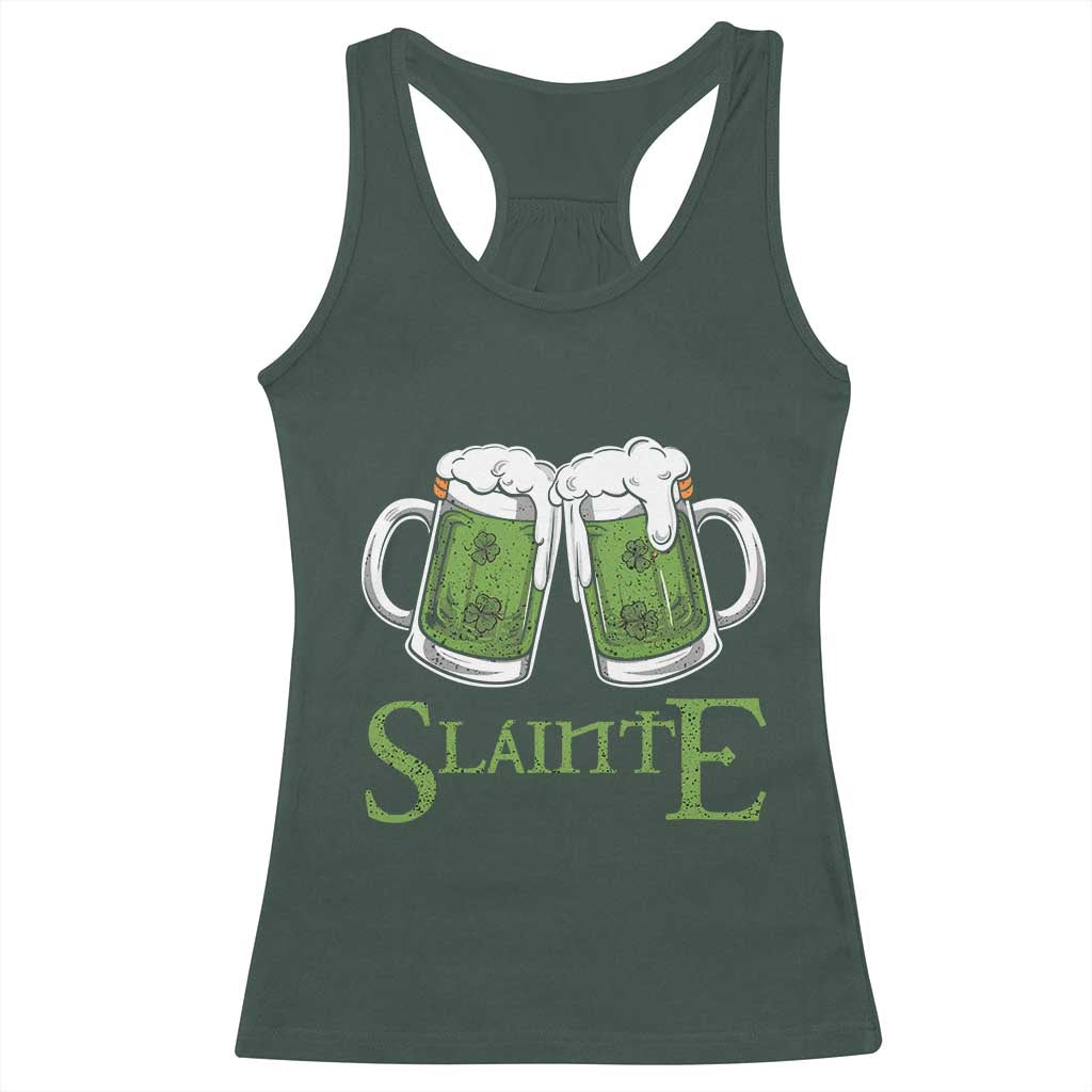 Funny Irish Beer Drinking Racerback Tank Top Slainte St Patrick's Day Shamrock Beer Mugs TS11 Dark Forest Green Print Your Wear