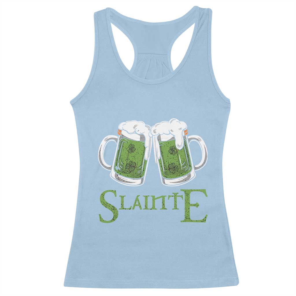 Funny Irish Beer Drinking Racerback Tank Top Slainte St Patrick's Day Shamrock Beer Mugs TS11 Light Blue Print Your Wear