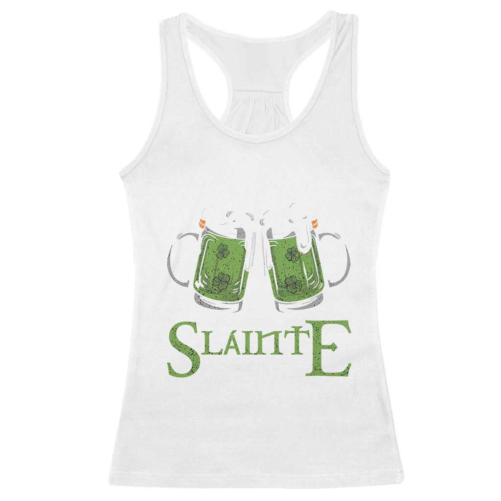 Funny Irish Beer Drinking Racerback Tank Top Slainte St Patrick's Day Shamrock Beer Mugs TS11 White Print Your Wear