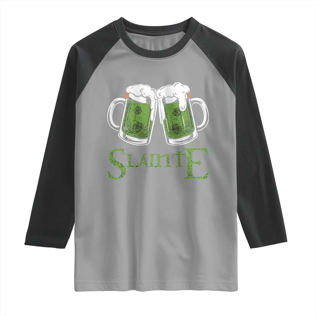 Funny Irish Beer Drinking Raglan Shirt Slainte St Patrick's Day Shamrock Beer Mugs TS11 Sport Gray Black Print Your Wear