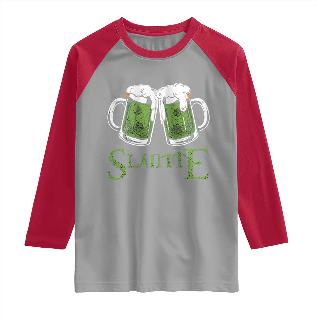 Funny Irish Beer Drinking Raglan Shirt Slainte St Patrick's Day Shamrock Beer Mugs TS11 Sport Gray Red Print Your Wear