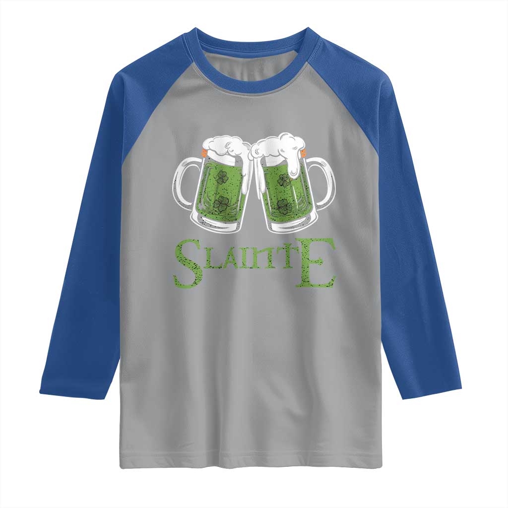 Funny Irish Beer Drinking Raglan Shirt Slainte St Patrick's Day Shamrock Beer Mugs TS11 Sport Gray Royal Print Your Wear
