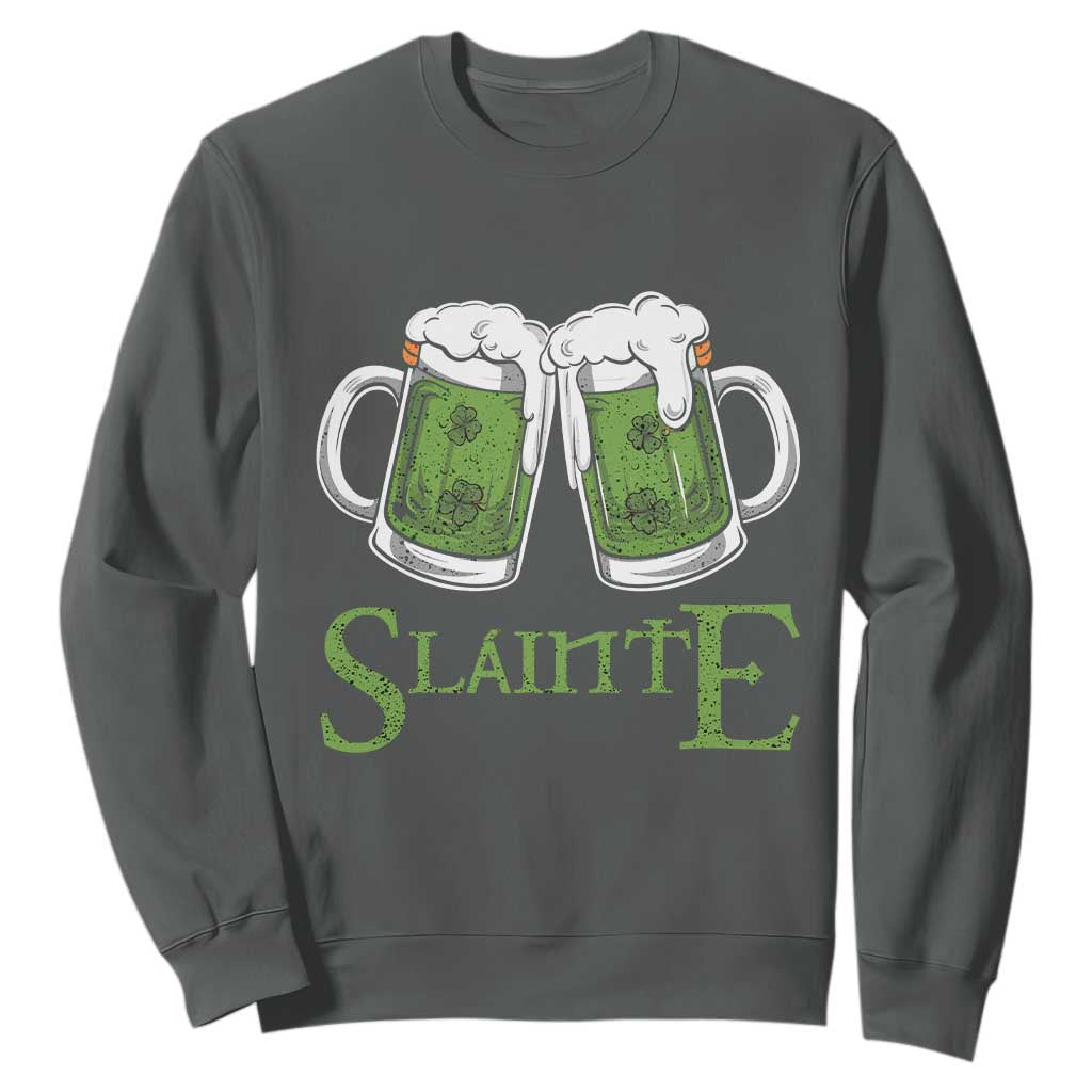Funny Irish Beer Drinking Sweatshirt Slainte St Patrick's Day Shamrock Beer Mugs TS11 Dark Heather Print Your Wear