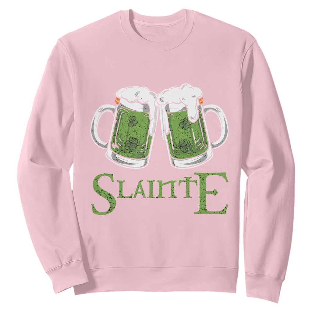 Funny Irish Beer Drinking Sweatshirt Slainte St Patrick's Day Shamrock Beer Mugs TS11 Light Pink Print Your Wear