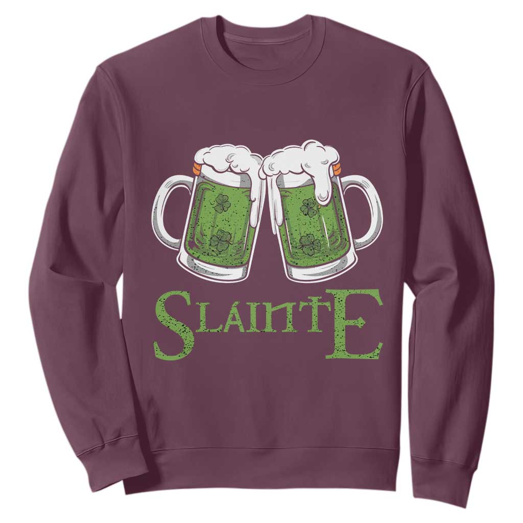 Funny Irish Beer Drinking Sweatshirt Slainte St Patrick's Day Shamrock Beer Mugs TS11 Maroon Print Your Wear