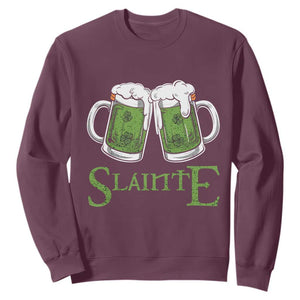 Funny Irish Beer Drinking Sweatshirt Slainte St Patrick's Day Shamrock Beer Mugs TS11 Maroon Print Your Wear