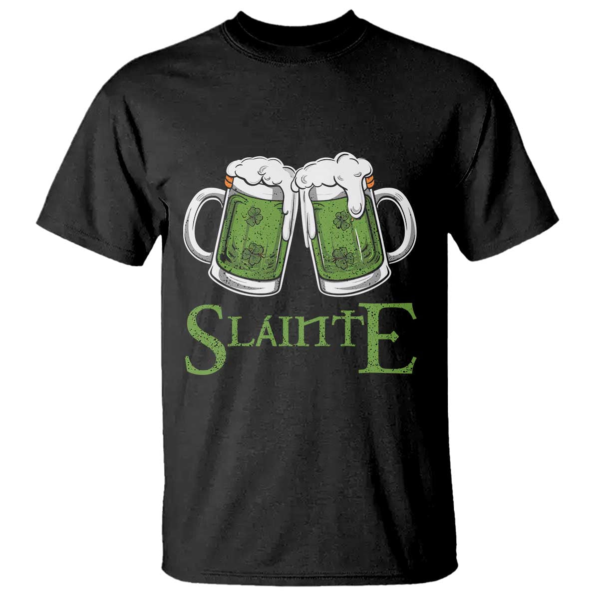 Funny Irish Beer Drinking T Shirt Slainte St Patrick's Day Shamrock Beer Mugs TS11 Black Print Your Wear