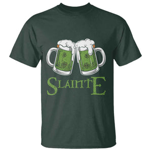 Funny Irish Beer Drinking T Shirt Slainte St Patrick's Day Shamrock Beer Mugs TS11 Dark Forest Green Print Your Wear