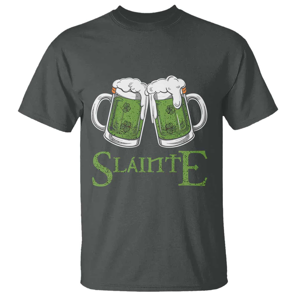 Funny Irish Beer Drinking T Shirt Slainte St Patrick's Day Shamrock Beer Mugs TS11 Dark Heather Print Your Wear
