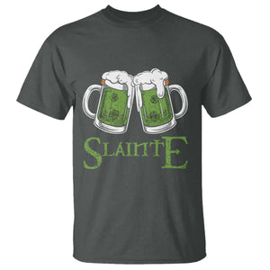 Funny Irish Beer Drinking T Shirt Slainte St Patrick's Day Shamrock Beer Mugs TS11 Dark Heather Print Your Wear