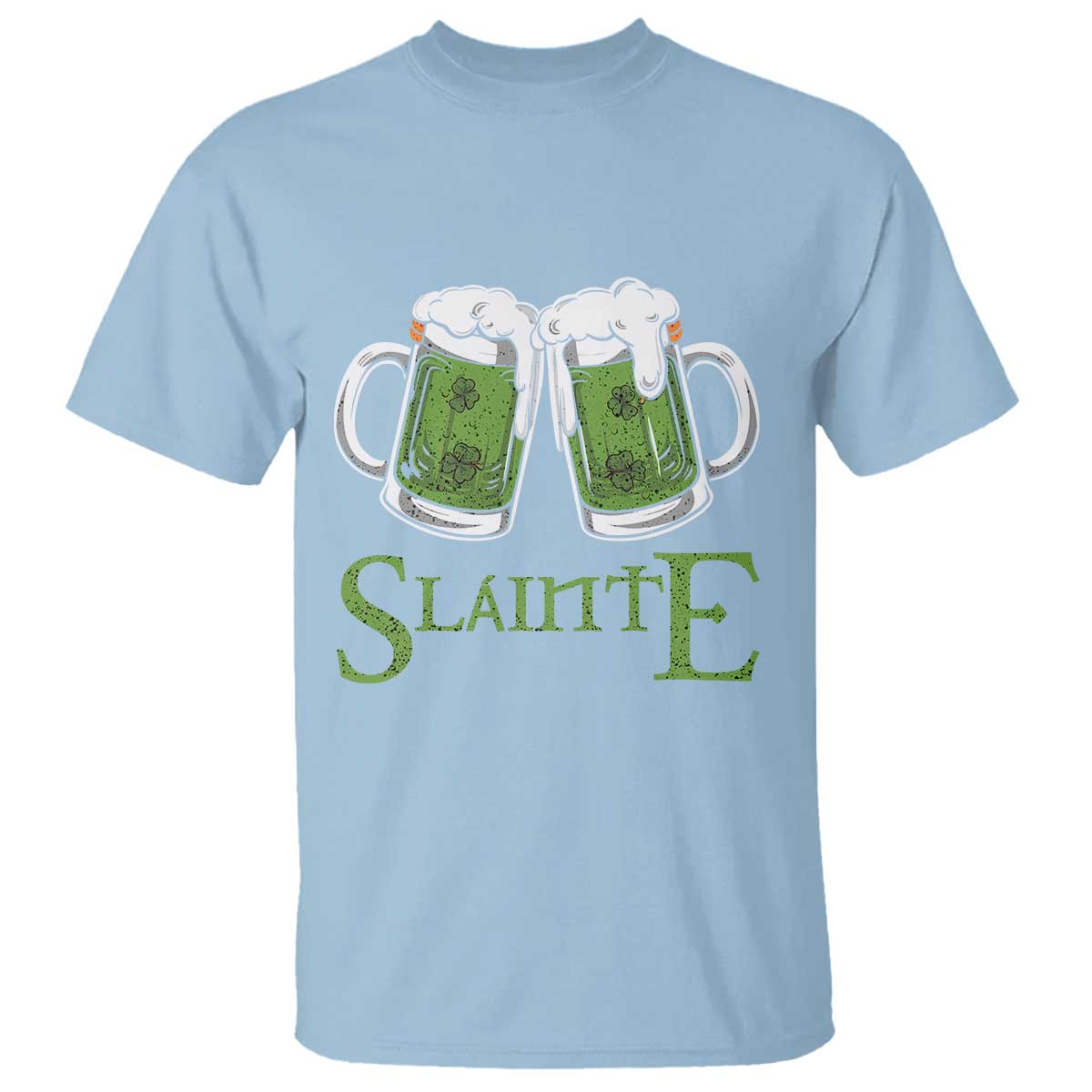 Funny Irish Beer Drinking T Shirt Slainte St Patrick's Day Shamrock Beer Mugs TS11 Light Blue Print Your Wear