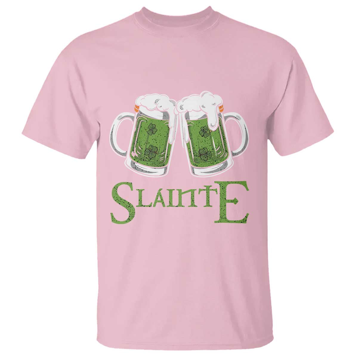 Funny Irish Beer Drinking T Shirt Slainte St Patrick's Day Shamrock Beer Mugs TS11 Light Pink Print Your Wear