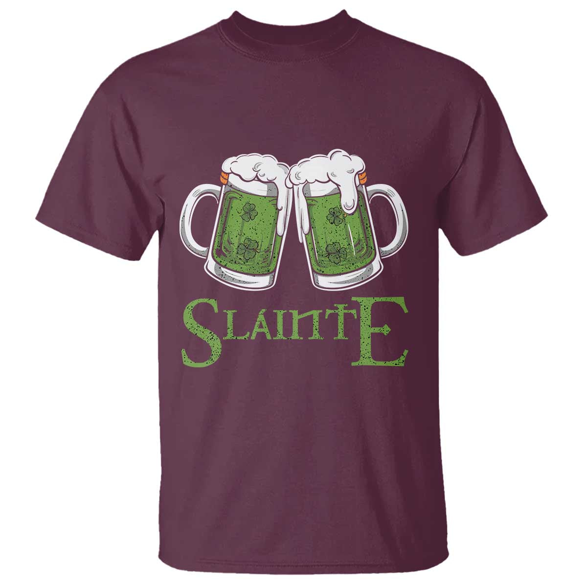 Funny Irish Beer Drinking T Shirt Slainte St Patrick's Day Shamrock Beer Mugs TS11 Maroon Print Your Wear