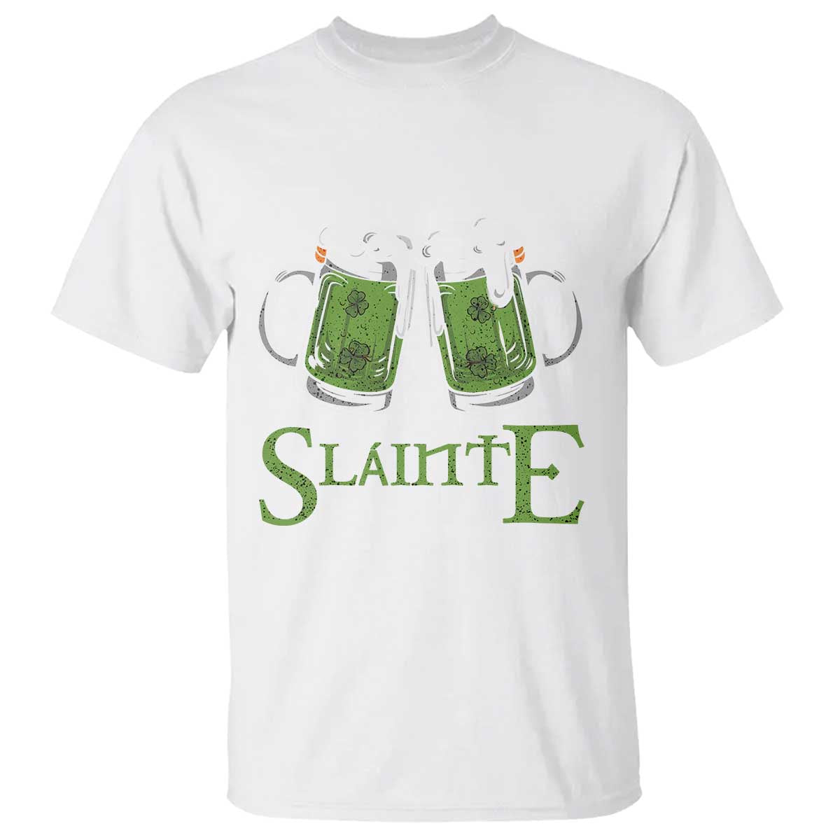 Funny Irish Beer Drinking T Shirt Slainte St Patrick's Day Shamrock Beer Mugs TS11 White Print Your Wear