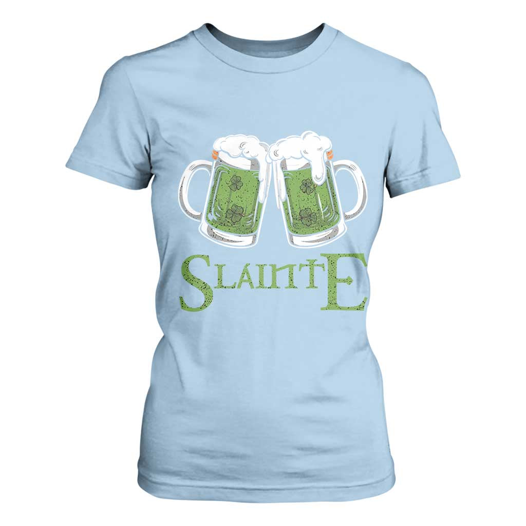 Funny Irish Beer Drinking T Shirt For Women Slainte St Patrick's Day Shamrock Beer Mugs TS11 Light Blue Print Your Wear