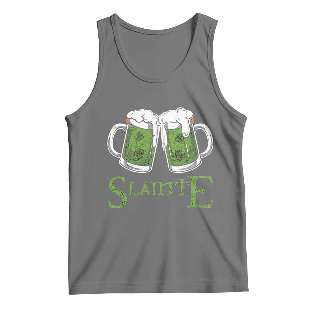 Funny Irish Beer Drinking Tank Top Slainte St Patrick's Day Shamrock Beer Mugs TS11 Black Heather Print Your Wear