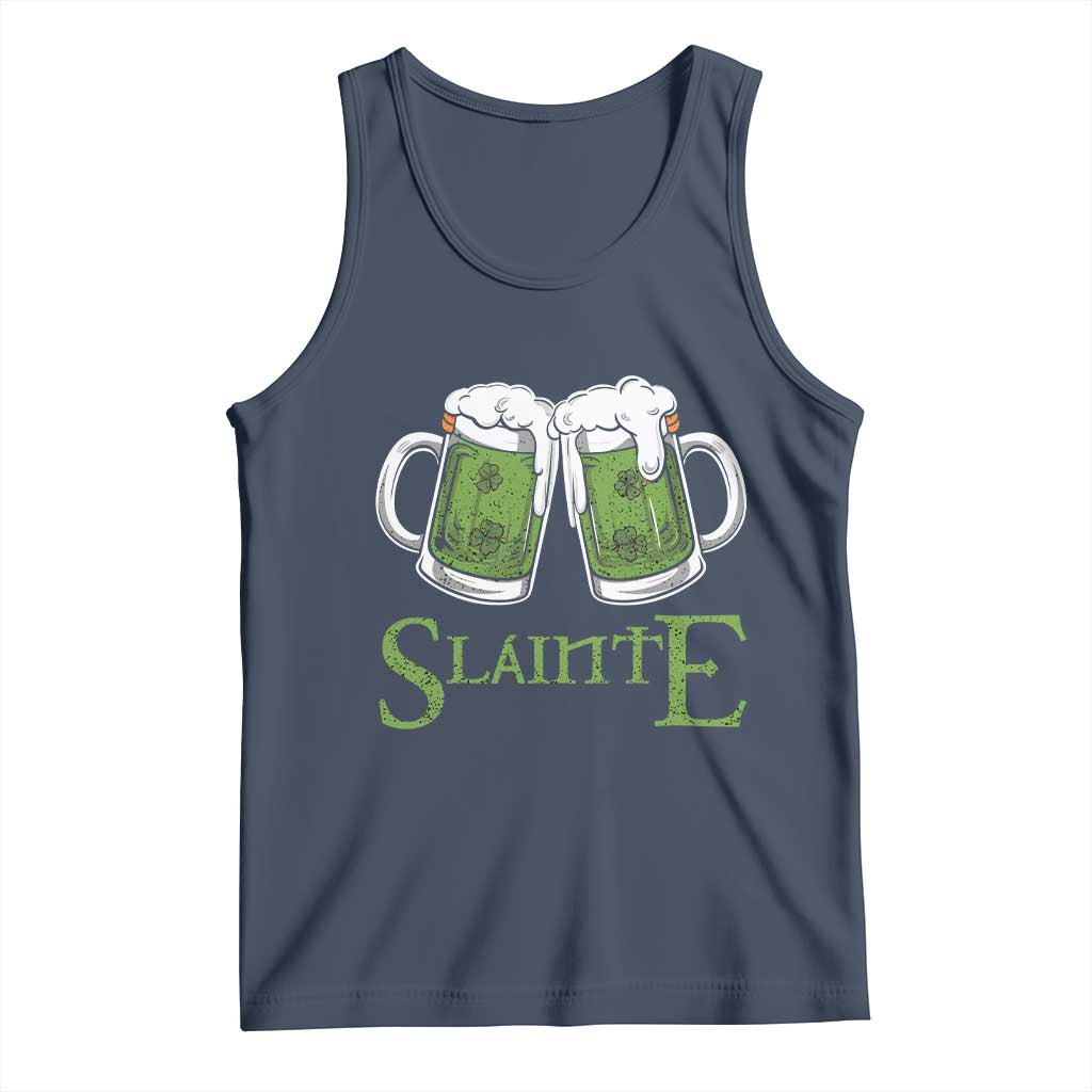 Funny Irish Beer Drinking Tank Top Slainte St Patrick's Day Shamrock Beer Mugs TS11 Navy Print Your Wear