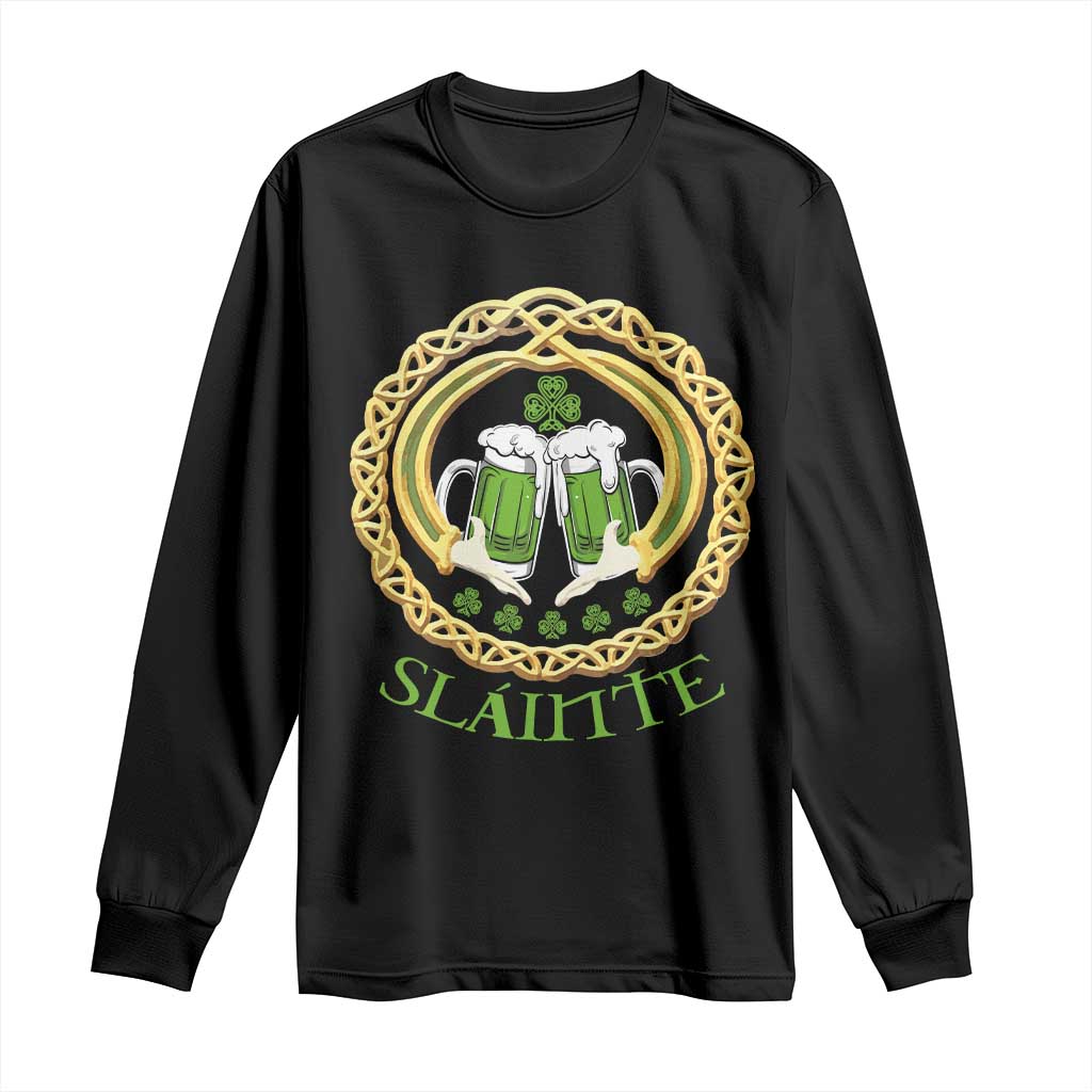 Funny Irish Beer Drinking St Patrick's Day Slainte Long Sleeve Shirt Claddagh Ring Celtic Shamrock TS11 Black Print Your Wear