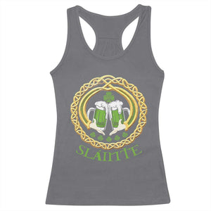 Funny Irish Beer Drinking St Patrick's Day Slainte Racerback Tank Top Claddagh Ring Celtic Shamrock TS11 Charcoal Print Your Wear