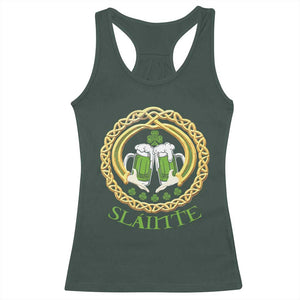 Funny Irish Beer Drinking St Patrick's Day Slainte Racerback Tank Top Claddagh Ring Celtic Shamrock TS11 Dark Forest Green Print Your Wear