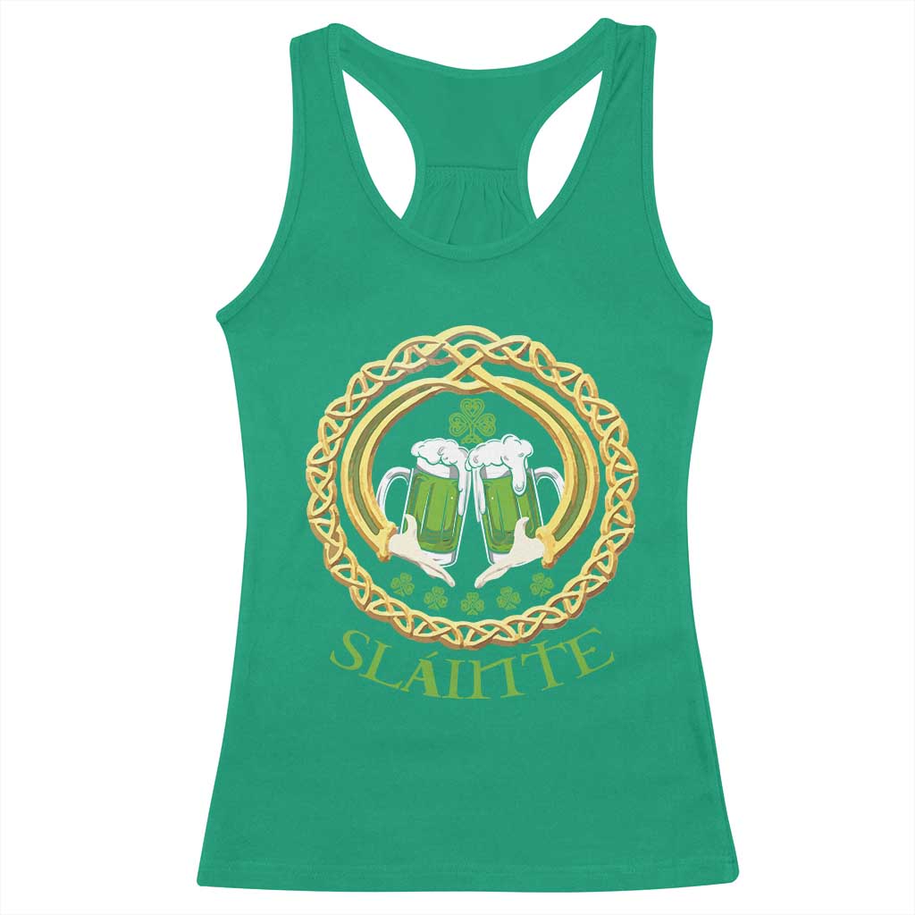 Funny Irish Beer Drinking St Patrick's Day Slainte Racerback Tank Top Claddagh Ring Celtic Shamrock TS11 Irish Green Print Your Wear