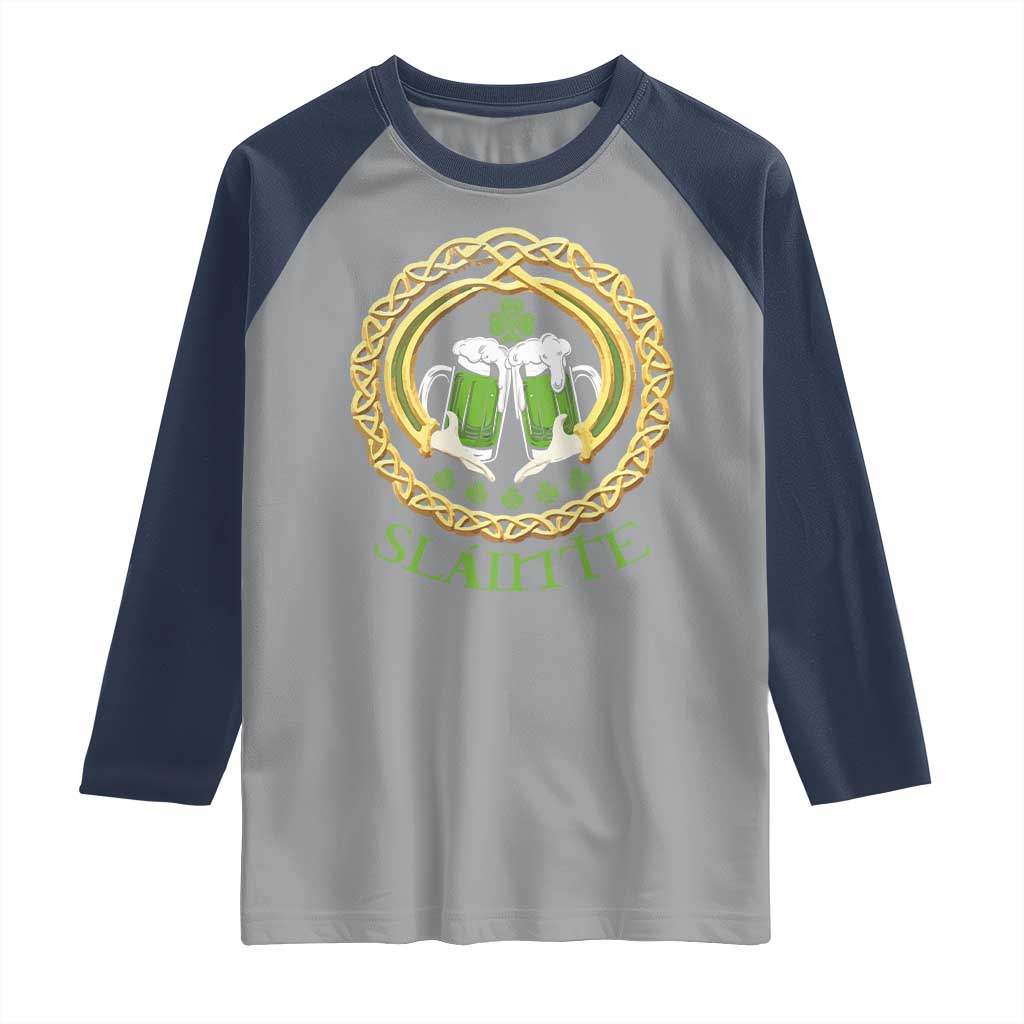 Funny Irish Beer Drinking St Patrick's Day Slainte Raglan Shirt Claddagh Ring Celtic Shamrock TS11 Sport Gray Navy Print Your Wear