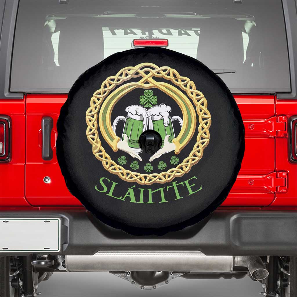 Funny Irish Beer Drinking St Patrick's Day Slainte Spare Tire Cover Claddagh Ring Celtic Shamrock TS11 Black Print Your Wear