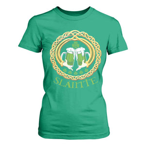 Funny Irish Beer Drinking St Patrick's Day Slainte T Shirt For Women Claddagh Ring Celtic Shamrock TS11 Irish Green Print Your Wear