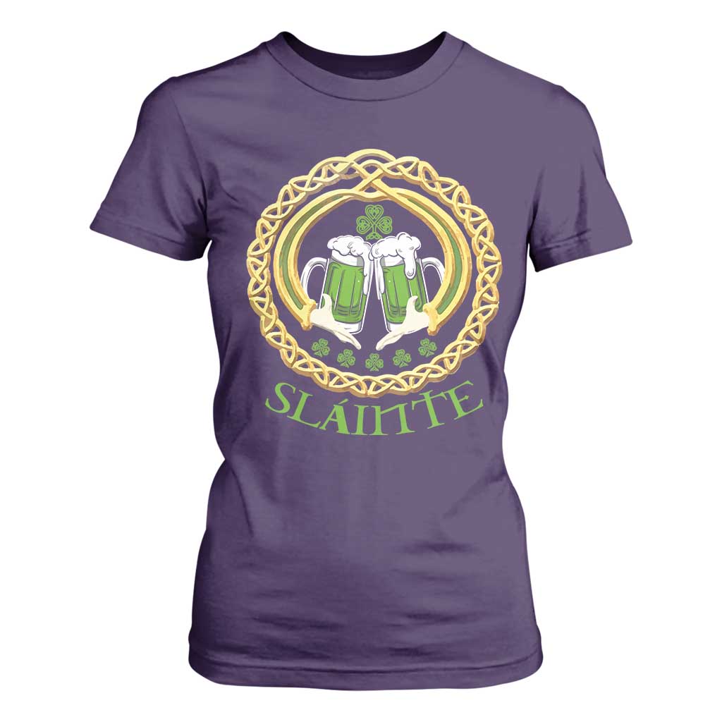 Funny Irish Beer Drinking St Patrick's Day Slainte T Shirt For Women Claddagh Ring Celtic Shamrock TS11 Purple Print Your Wear