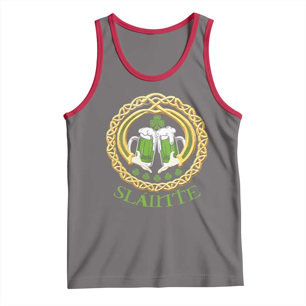 Funny Irish Beer Drinking St Patrick's Day Slainte Tank Top Claddagh Ring Celtic Shamrock TS11 Deep Heather Red Print Your Wear