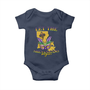 Funny Mardi Gras Let The Shenanigans Begin Baby Onesie Louisiana Map TS11 Navy Print Your Wear