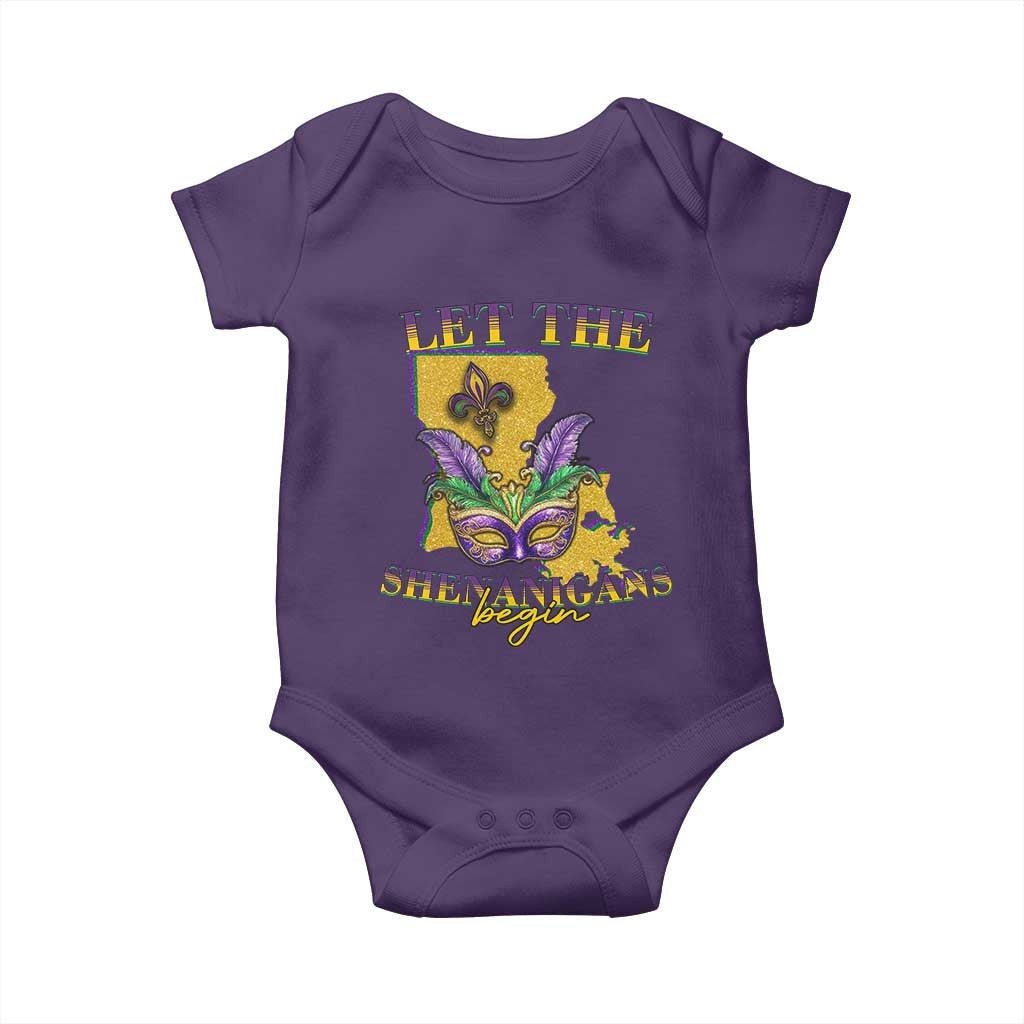 Funny Mardi Gras Let The Shenanigans Begin Baby Onesie Louisiana Map TS11 Purple Print Your Wear