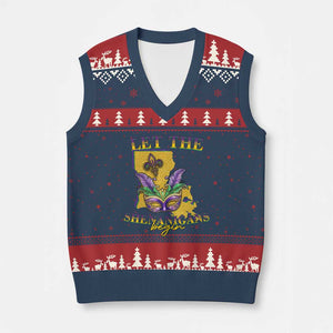 Funny Mardi Gras Let The Shenanigans Begin V-Neck Knit Sweater Vest Louisiana Map TS11 Navy Red Print Your Wear