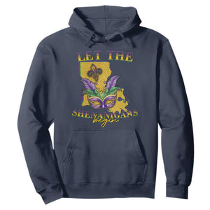 Funny Mardi Gras Let The Shenanigans Begin Hoodie Louisiana Map TS11 Navy Print Your Wear
