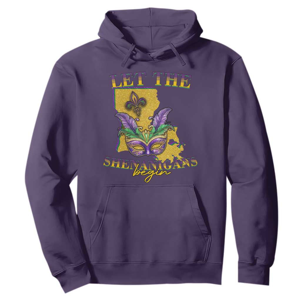 Funny Mardi Gras Let The Shenanigans Begin Hoodie Louisiana Map TS11 Purple Print Your Wear