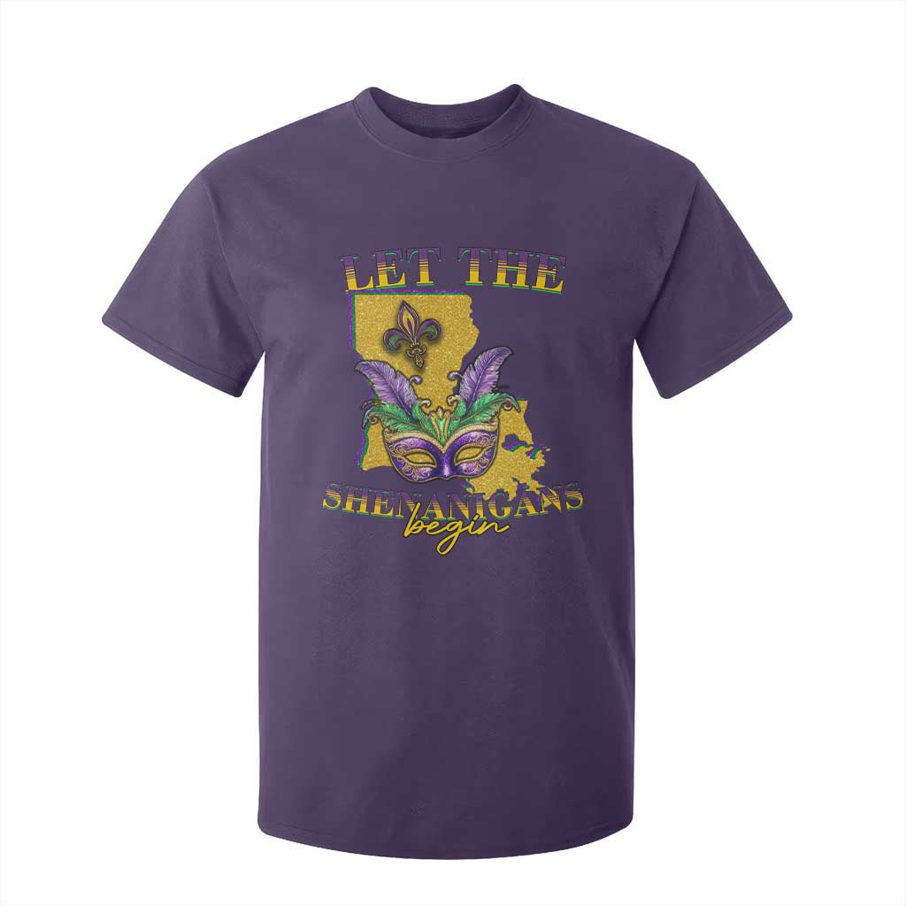 Funny Mardi Gras Let The Shenanigans Begin T Shirt For Kid Louisiana Map TS11 Purple Print Your Wear