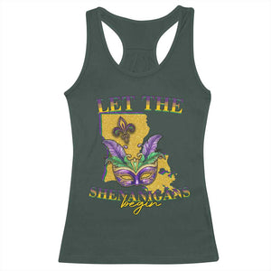 Funny Mardi Gras Let The Shenanigans Begin Racerback Tank Top Louisiana Map TS11 Dark Forest Green Print Your Wear