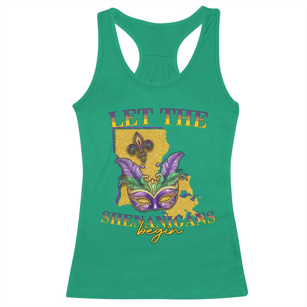 Funny Mardi Gras Let The Shenanigans Begin Racerback Tank Top Louisiana Map TS11 Irish Green Print Your Wear