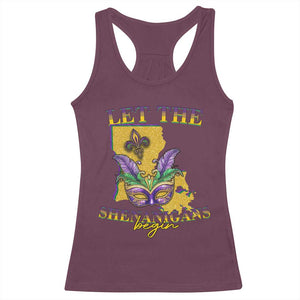 Funny Mardi Gras Let The Shenanigans Begin Racerback Tank Top Louisiana Map TS11 Maroon Print Your Wear