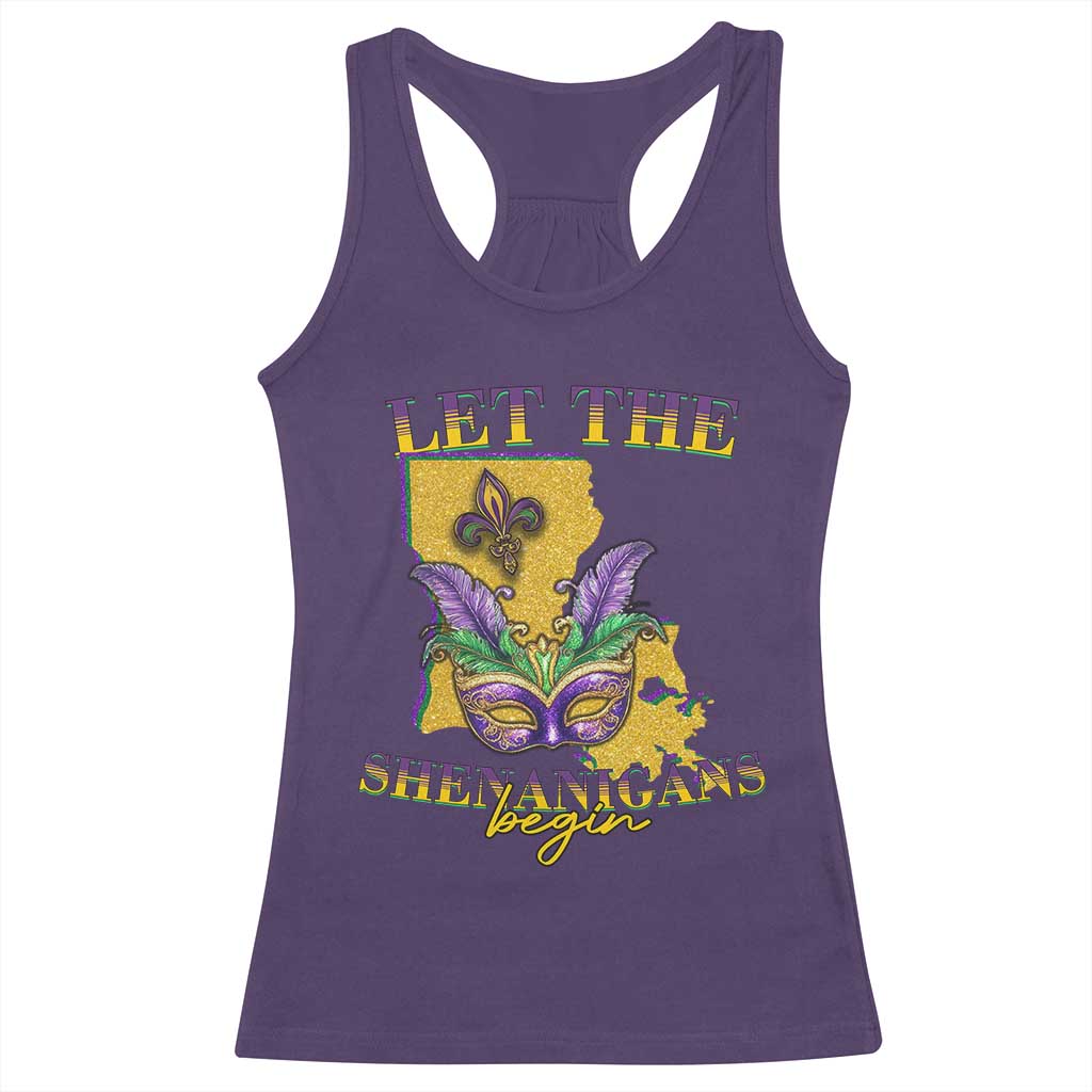 Funny Mardi Gras Let The Shenanigans Begin Racerback Tank Top Louisiana Map TS11 Purple Print Your Wear
