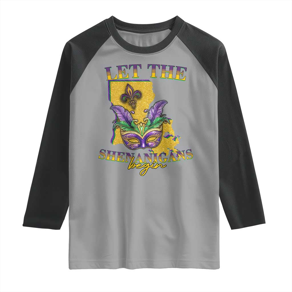 Funny Mardi Gras Let The Shenanigans Begin Raglan Shirt Louisiana Map TS11 Sport Gray Black Print Your Wear