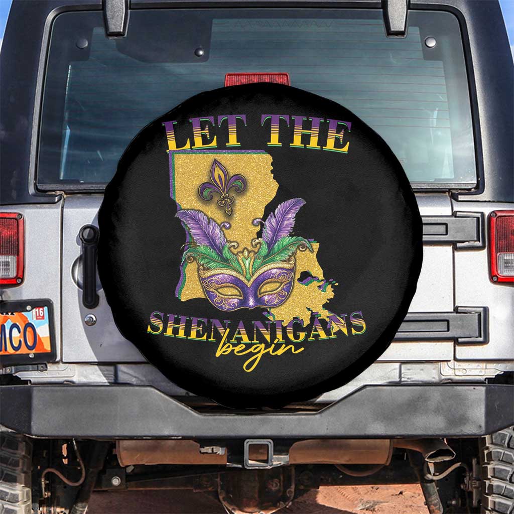 Funny Mardi Gras Let The Shenanigans Begin Spare Tire Cover Louisiana Map TS11 No hole Black Print Your Wear