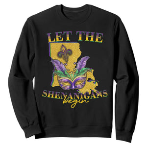 Funny Mardi Gras Let The Shenanigans Begin Sweatshirt Louisiana Map TS11 Black Print Your Wear