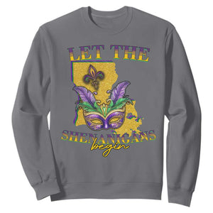 Funny Mardi Gras Let The Shenanigans Begin Sweatshirt Louisiana Map TS11 Charcoal Print Your Wear